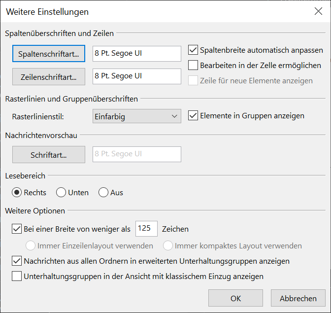 Anzeige der Nachrichtenvorschau &auml;ndern