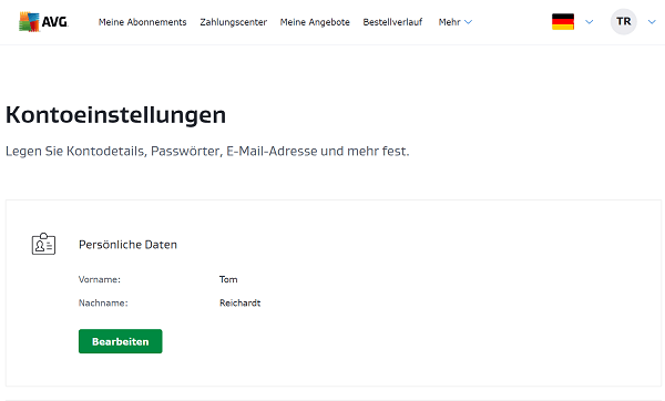 Kontoeinstellungen im AVG Account
