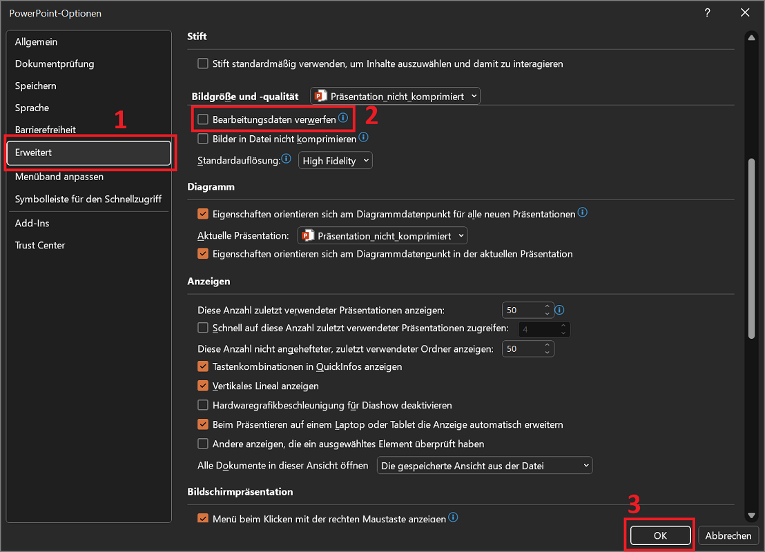 Bearbeitungsdaten löschen
