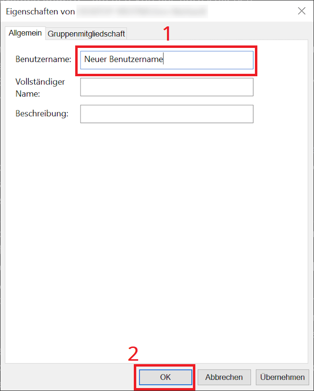 Benutzername in den Benutzerkonten-Einstellungen ändern