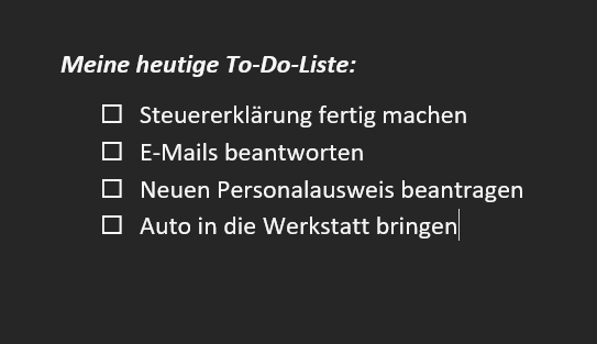Checkboxen in Word Beispiele