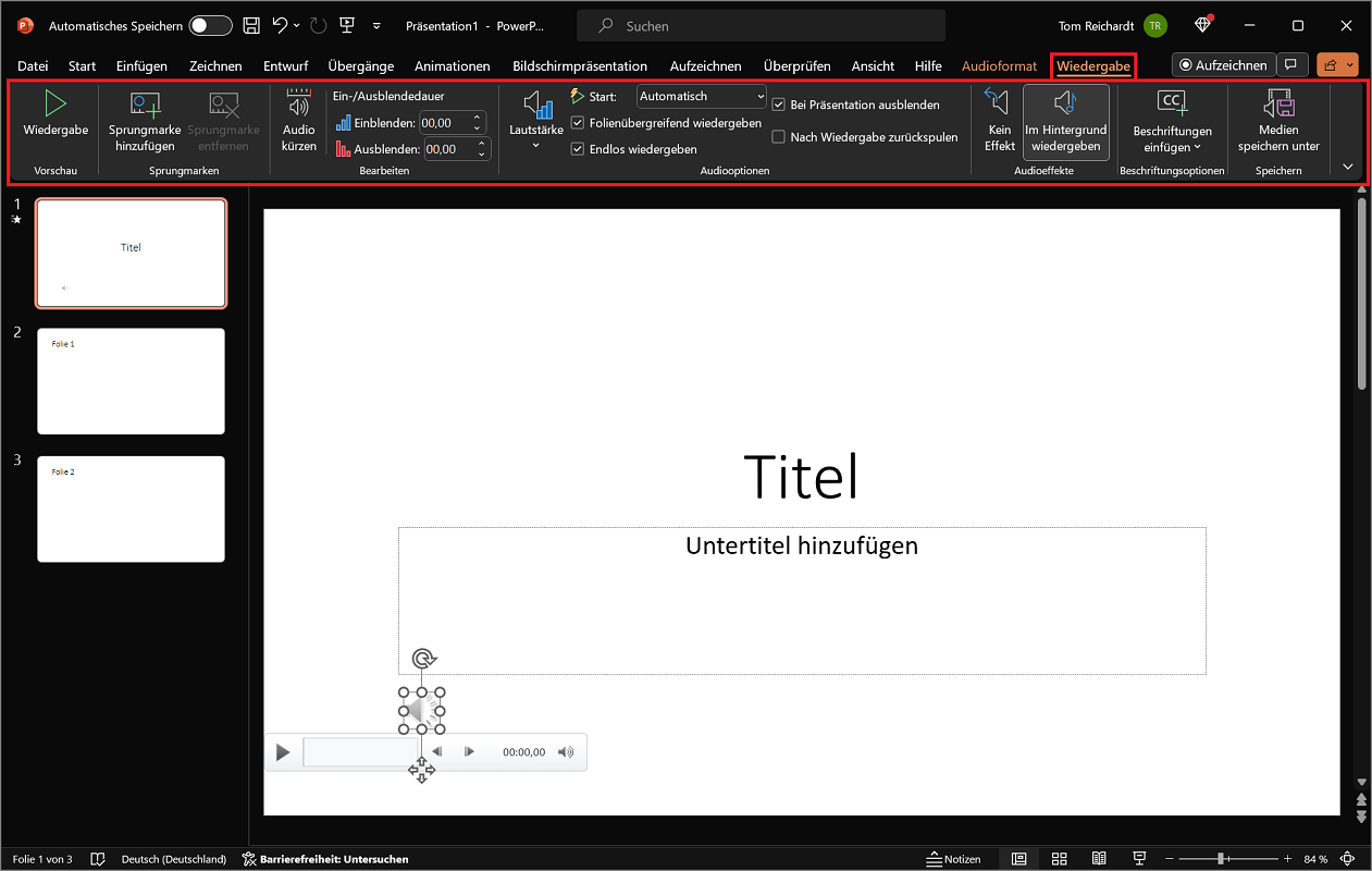 Einstellungen und Anpassungen f&uuml;r die PowerPoint Musik