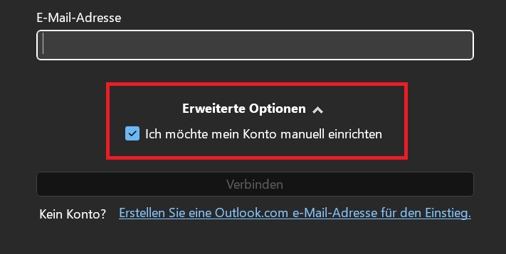 Erweiterte Einrichtungsoptionen in Outlook