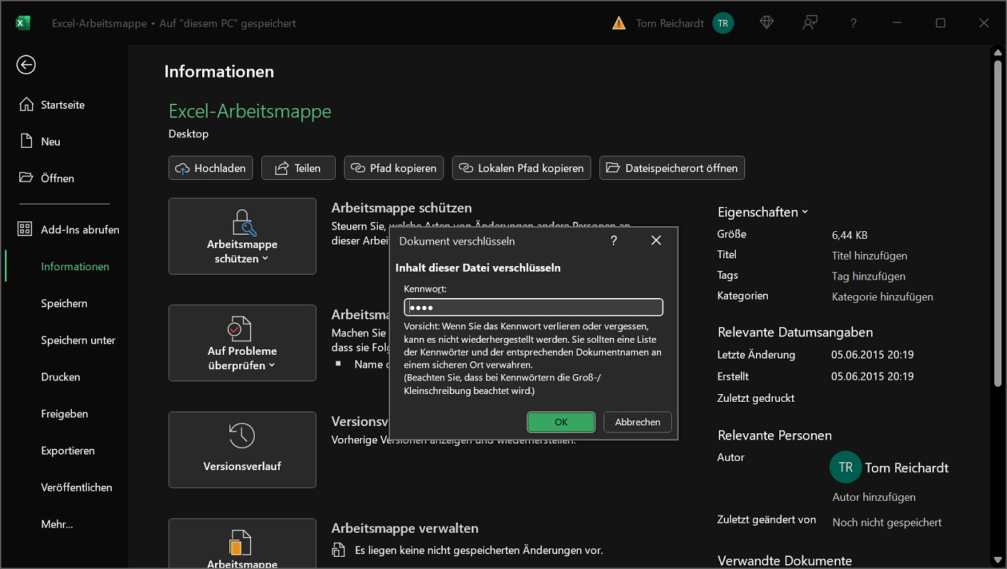 Excel-Datei mit einem Passwort schützen
