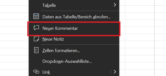 Kommentar in Excel &uuml;ber das Kontextmen&uuml; einf&uuml;gen