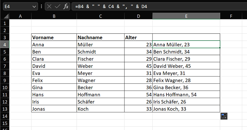 Zusammengeführte Zellen in Excel