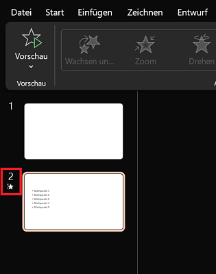 Animation in der Folienübersicht als Vorschau wiedergeben