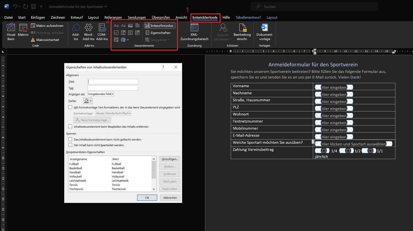 Formular in Word erstellen