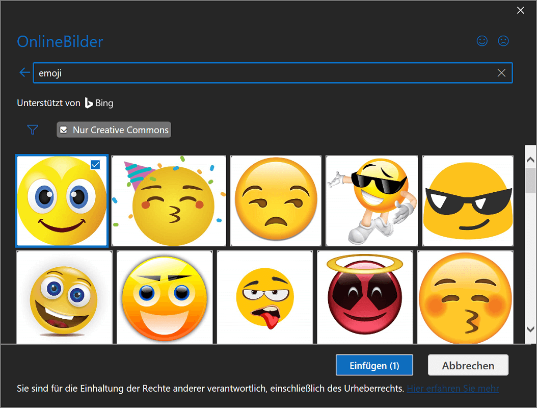 Funktion Onlinebilder in Outlook verwenden, um Emojis einzufügen