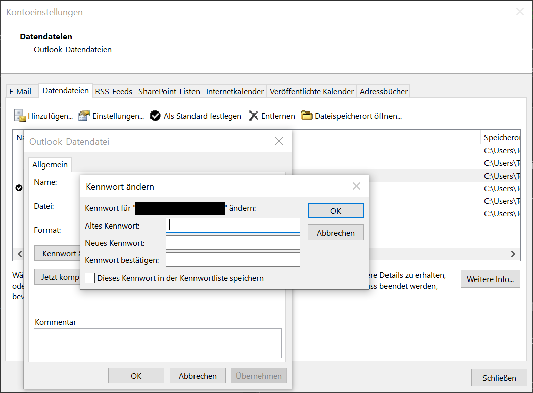 Kennwort der Outlook-Datei &auml;ndern