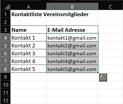 Kontakte aus einer Excel Liste kopieren