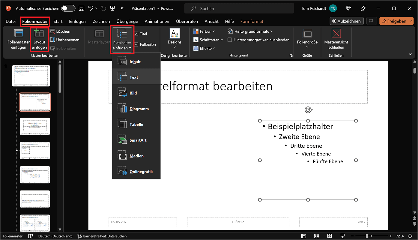 Layout in PowerPoint einfügen und individuell gestalten