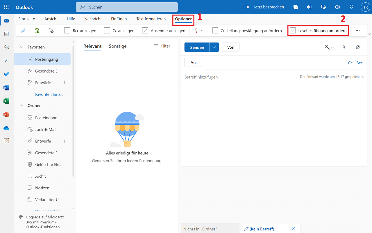 Lesebestätigung in Outlook für Web aktivieren