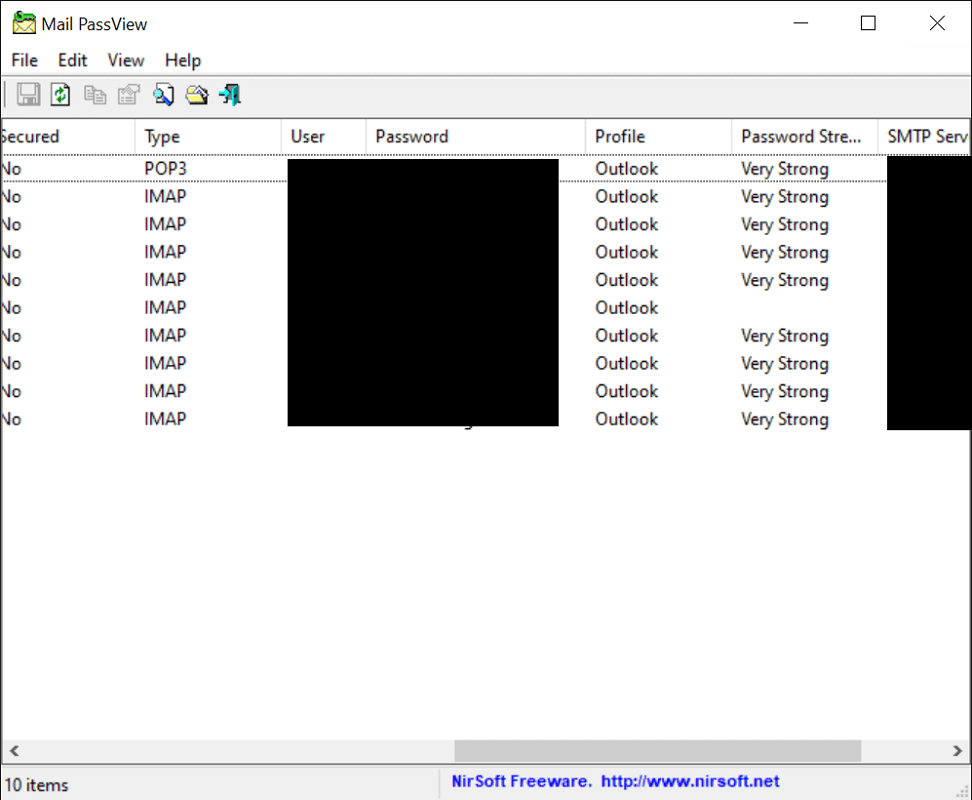 Mit Mail PassView das Outlook Passwort auslesen