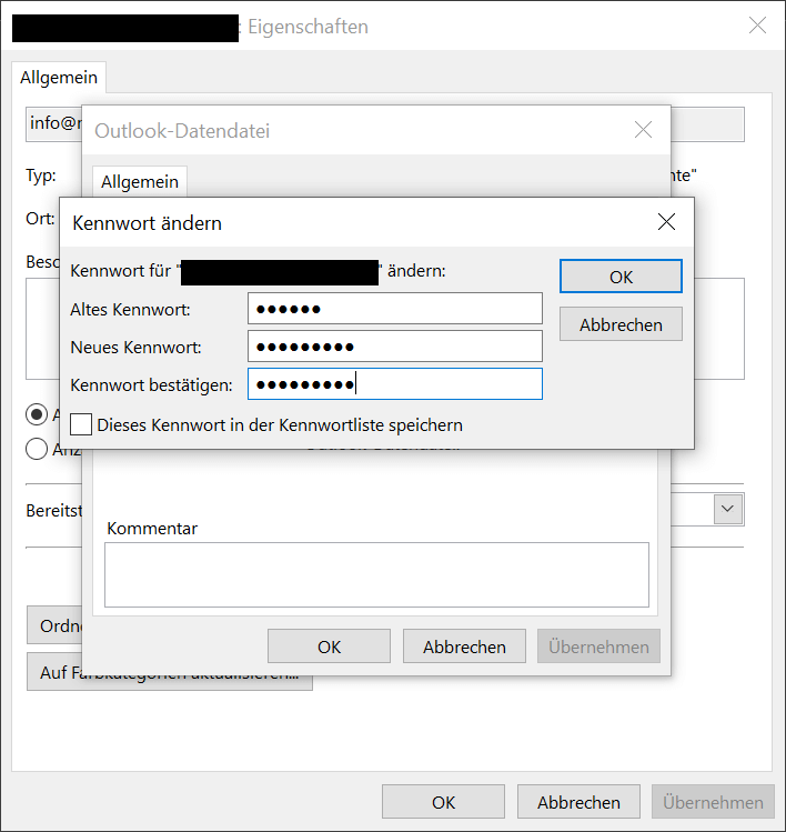Master Passwort in Outlook