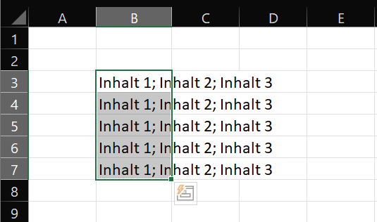 Mehrere Zellen in Excel mit Inhalt teilen