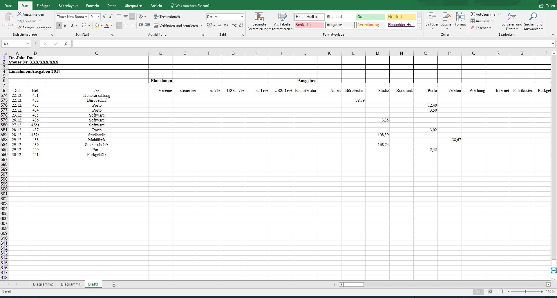 Microsoft excel fuer die schnelle beantwortung von fragen des finanzamts zu ihrer einnahmen ueberschuss rechnung nutzen 01
