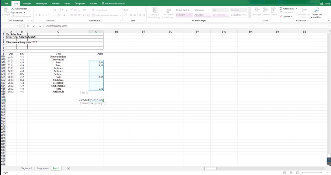 Microsoft excel fuer die schnelle beantwortung von fragen des finanzamts zu ihrer einnahmen ueberschuss rechnung nutzen 03