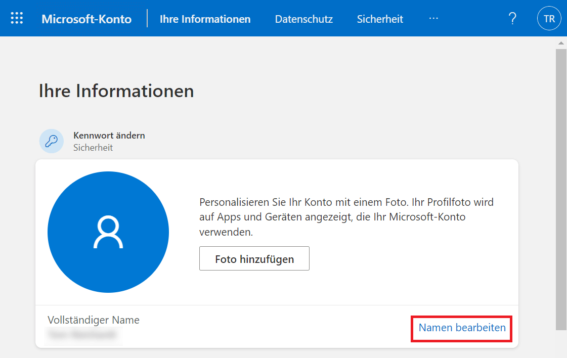Name vom Microsoft-Konto ändern