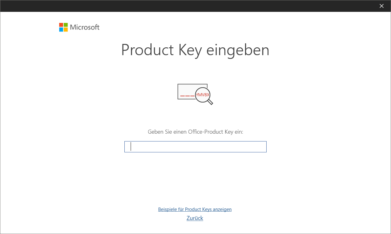 Produktschl&uuml;ssel in Office 2019 eingeben