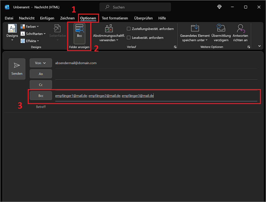 Outlook Bcc aktivieren