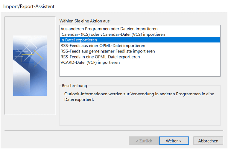 Daten in Outlook sichern