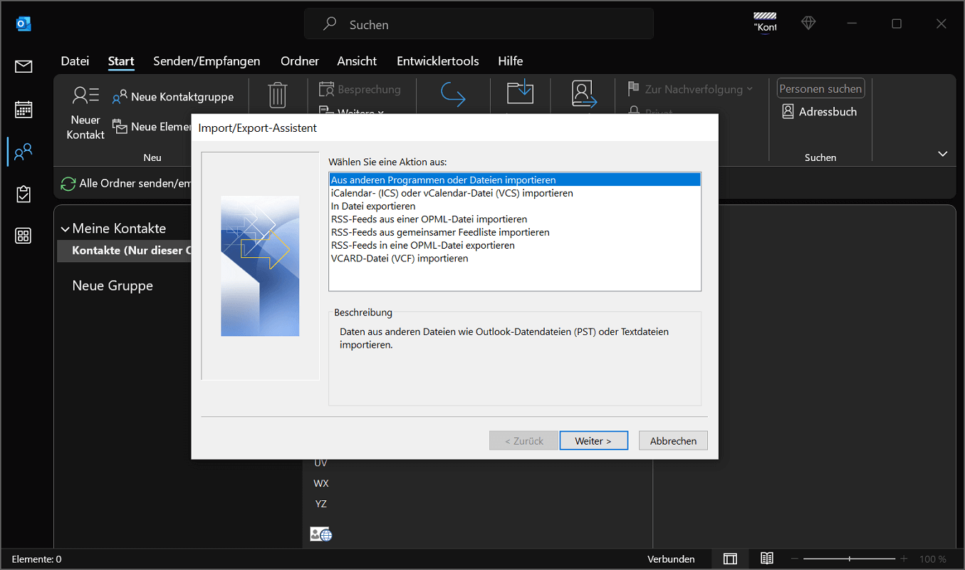 Outlook Kontakte importieren