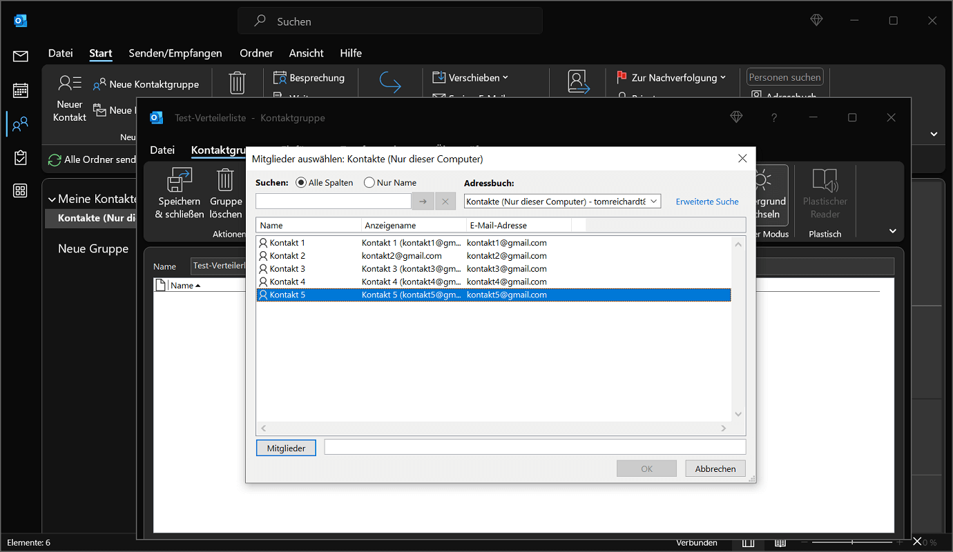 Outlook Mail Verteiler erstellen