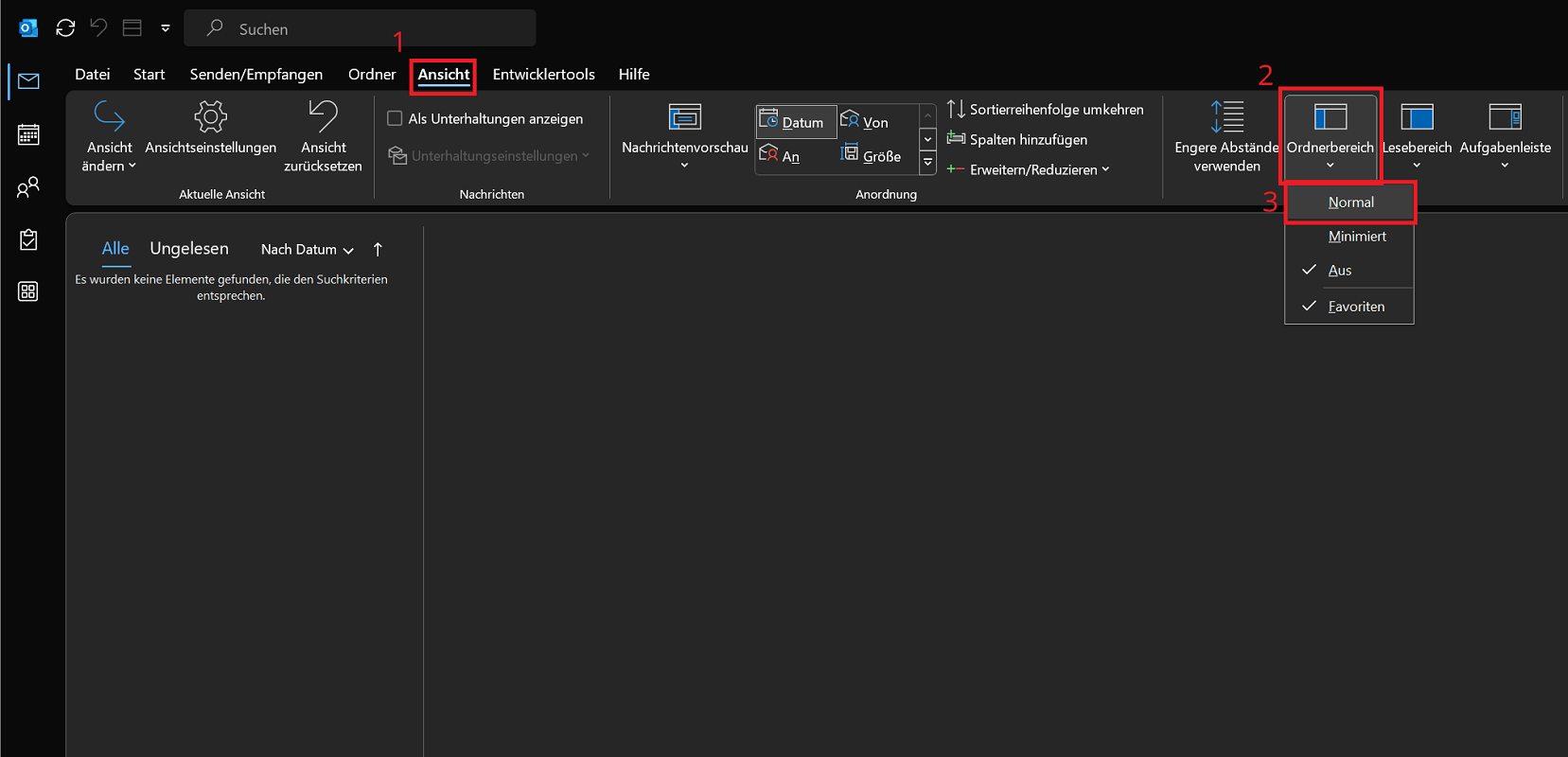 Ordnerbereich in Outlook aktivieren
