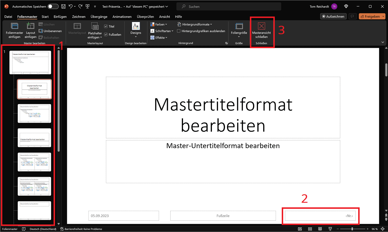 Position der Foliennummer im Folienmaster &auml;ndern