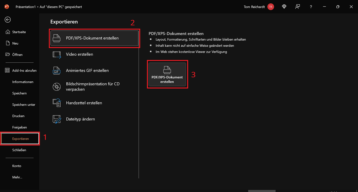 PowerPoint als PDF speichern