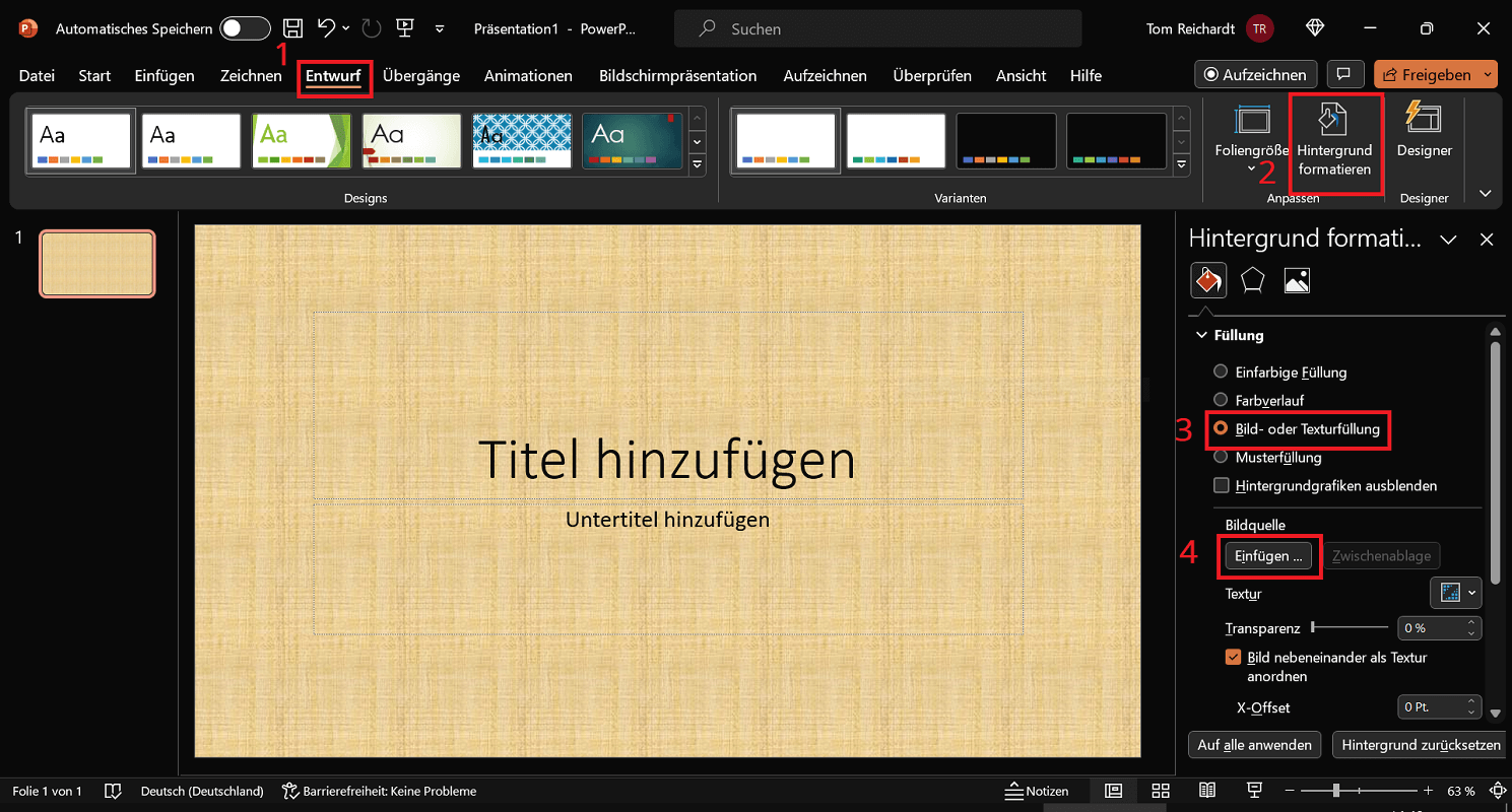 PowerPoint: Bild als Hintergrund einfügen