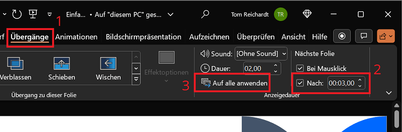 Übergänge der Endlosschleife in PowerPoint einstellen