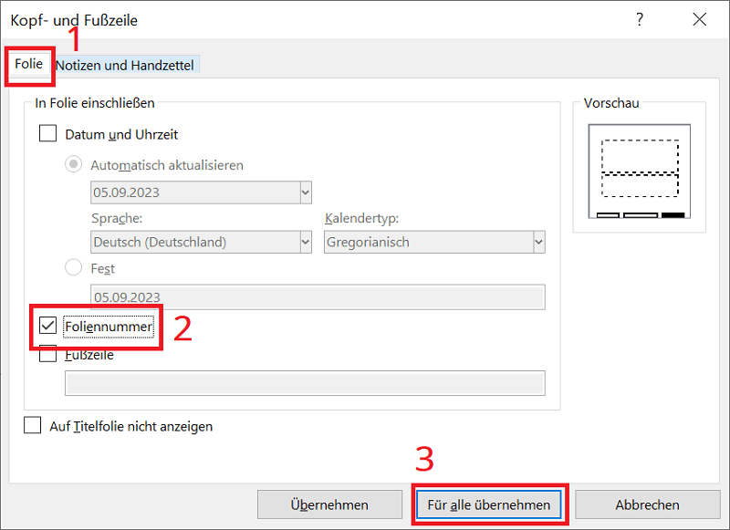 PowerPoint Foliennummern einf&uuml;gen
