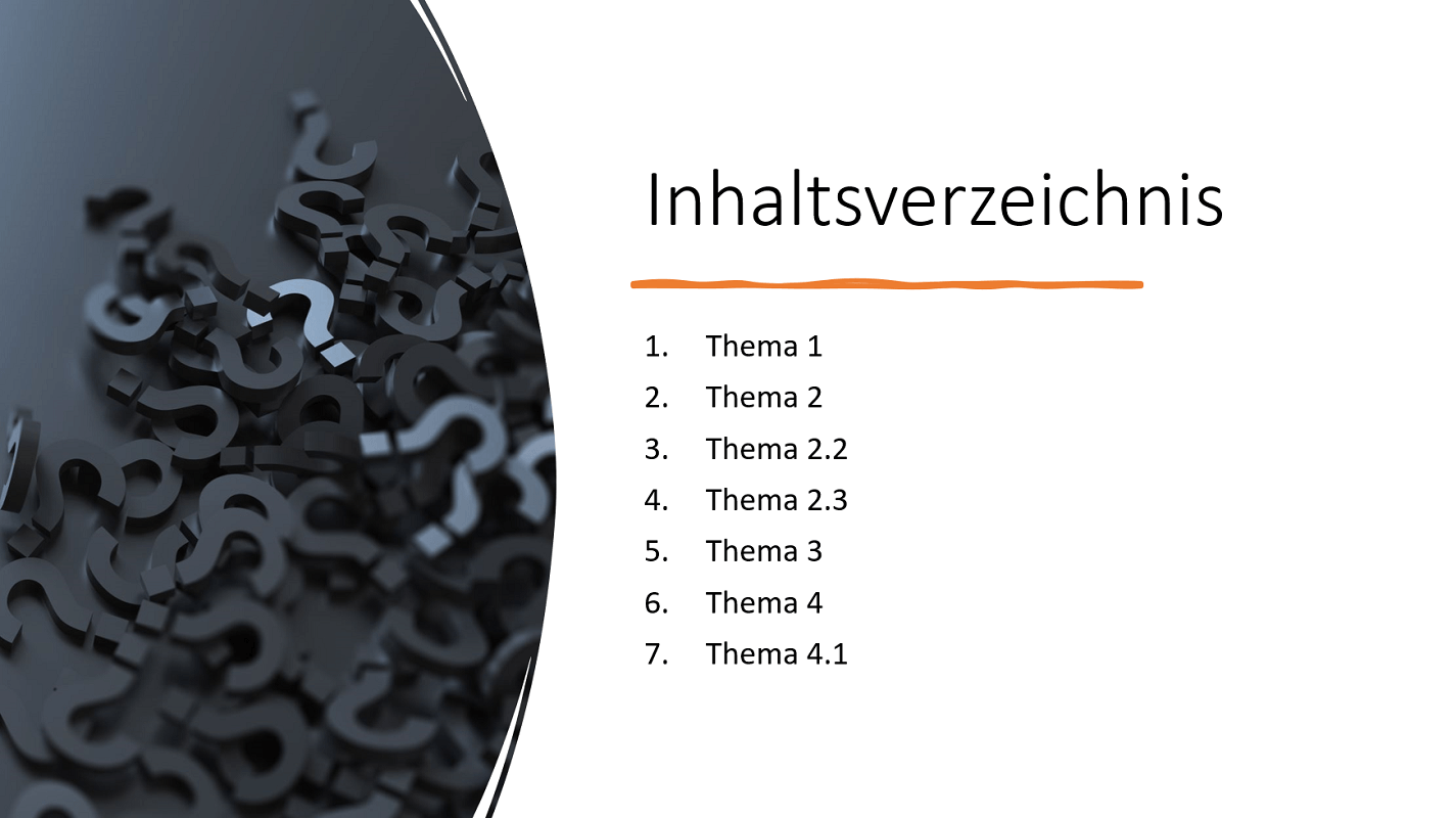 PowerPoint Ideen für die Gliederung und Beispiel
