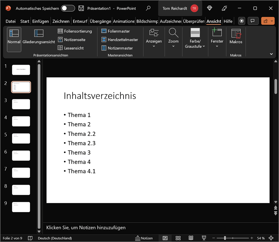 PowerPoint: Inhaltsverzeichnis erstellen