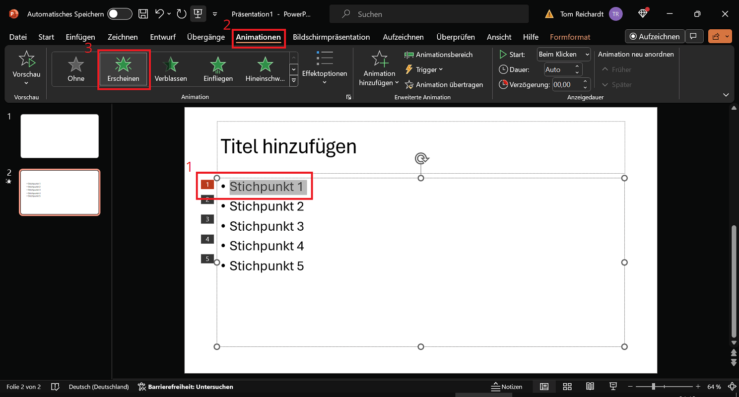 PowerPoint Punkte nacheinander einblenden