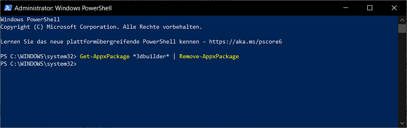 In der PowerShell Konsole in Windows 10 Apps deinstallieren