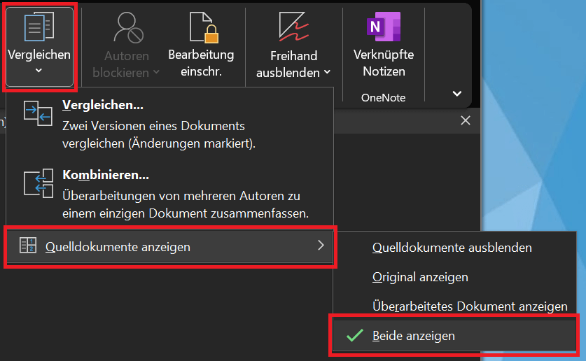 Quelldokumente beim Vergleich anzeigen