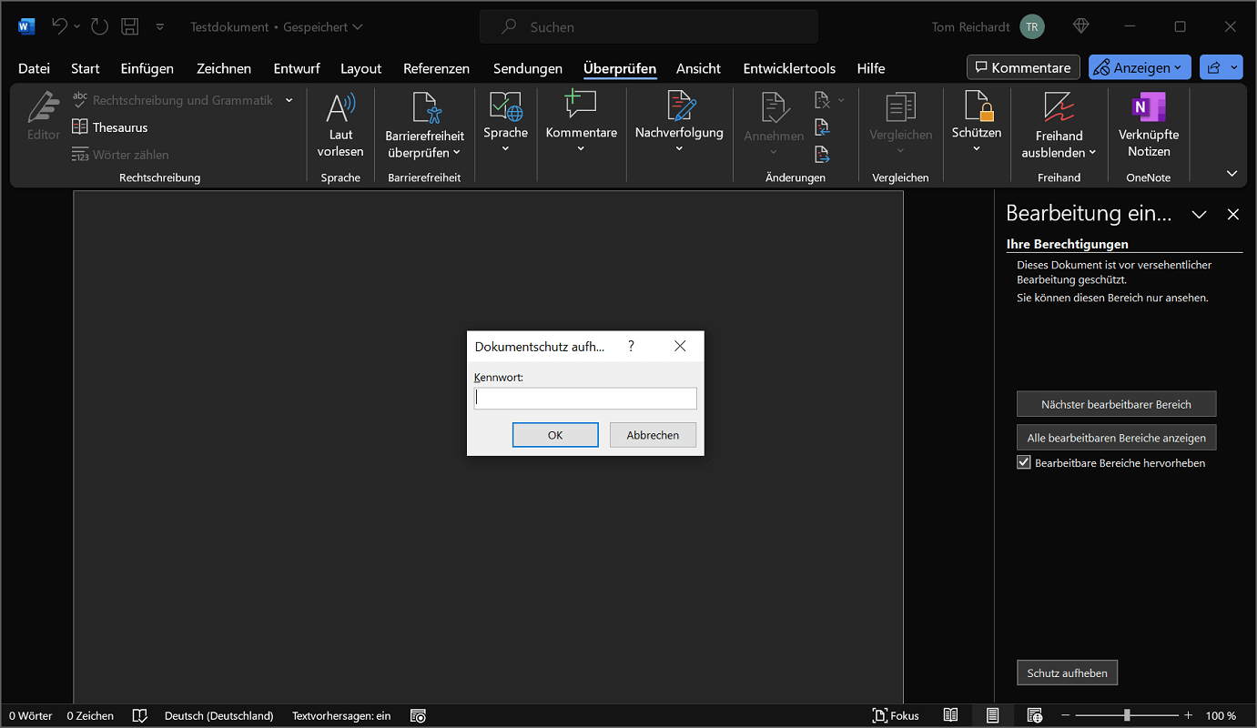 Schreibschutz aufheben in Word