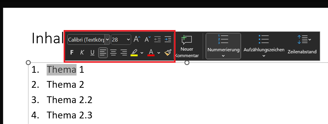 Schriftart, Schriftgröße und Schriftfarbe ändern