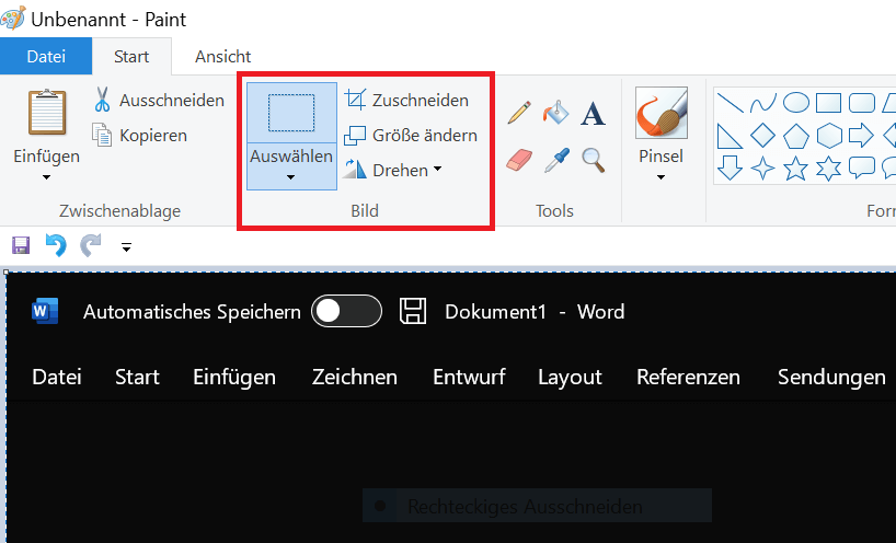 Screenshot erstellen, mit Paint bearbeiten und anschließend als JPG speichern