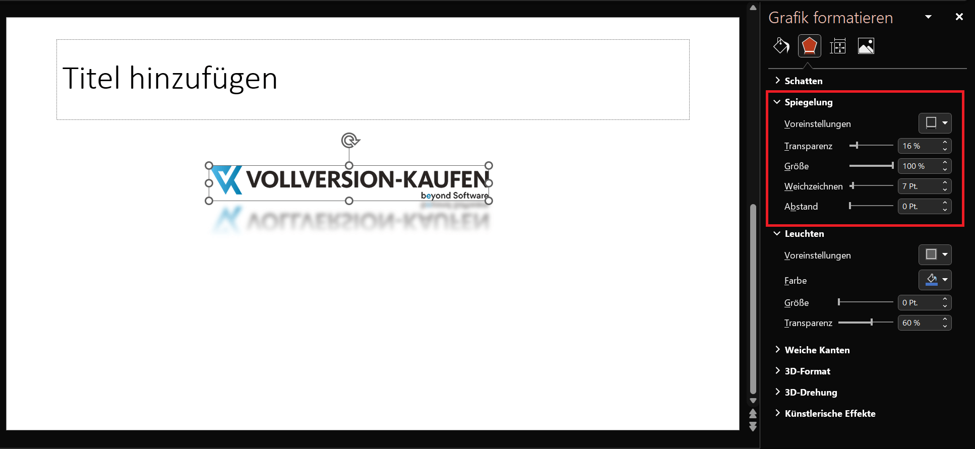 Mit speziellen Spiegelungen und Effekten eine Grafik formatieren