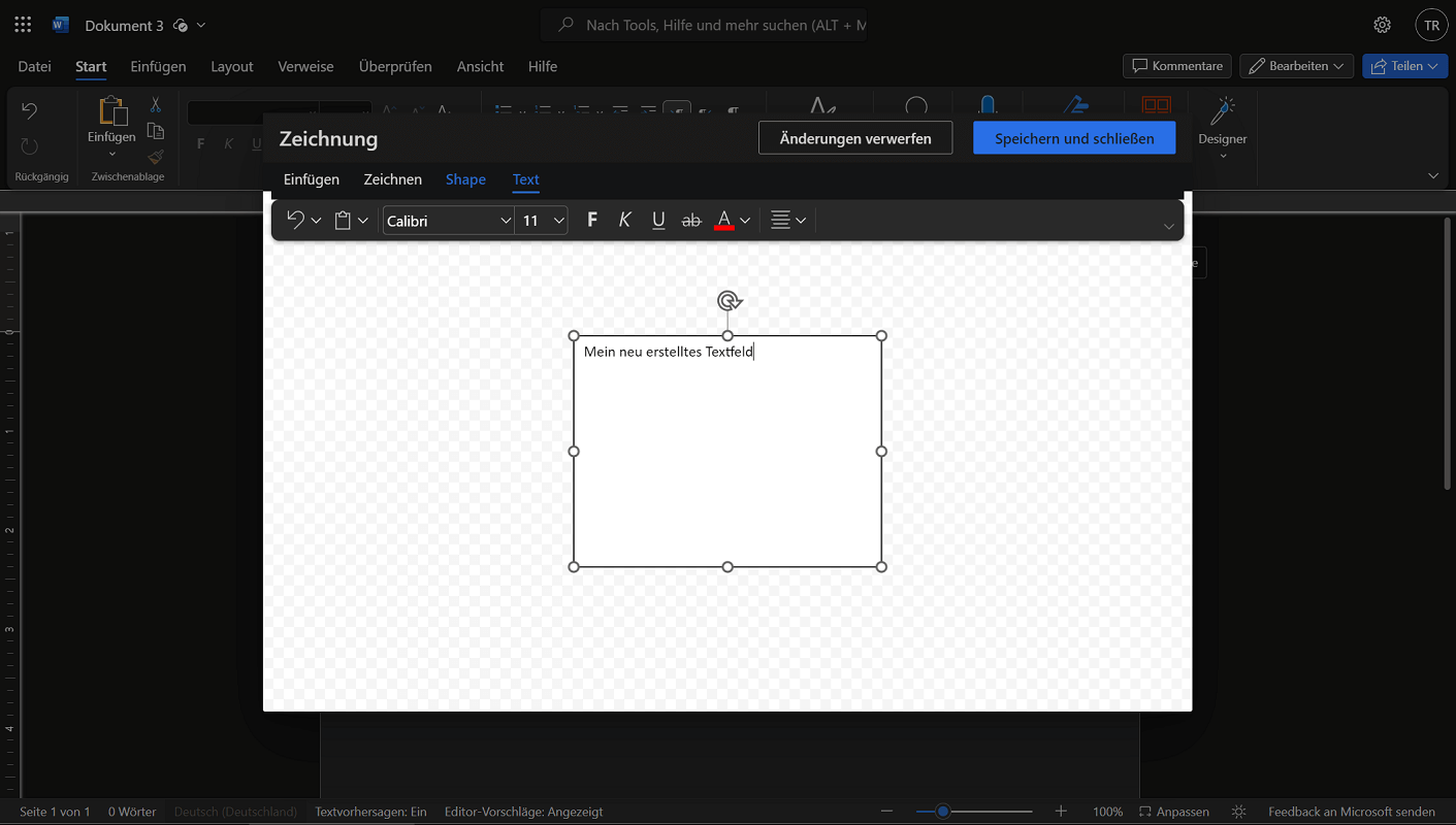 Textfeld in der Web-Version von Word einf&uuml;gen