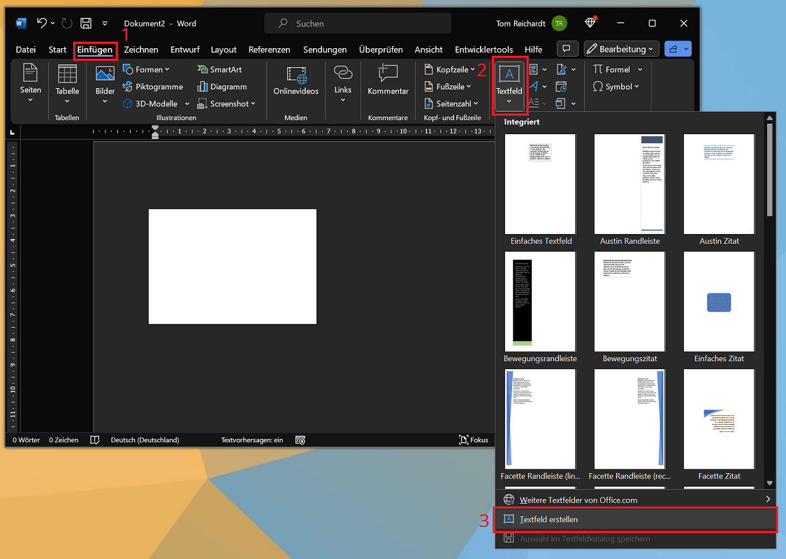 Textfeld in Word einf&uuml;gen