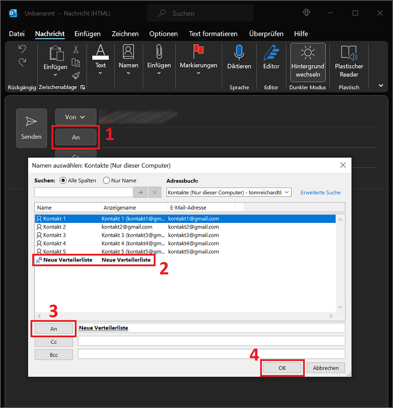 Verteiler in Outlook versenden