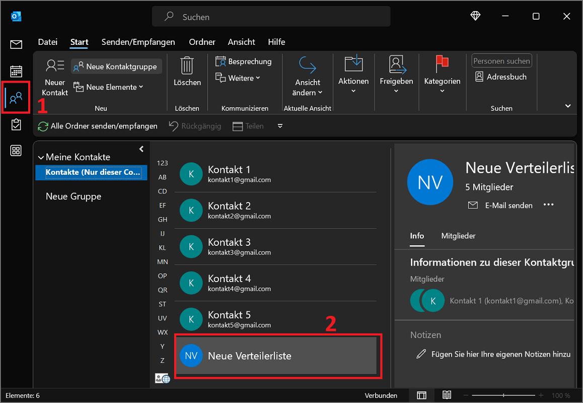 Verteilerliste in Outlook öffnen