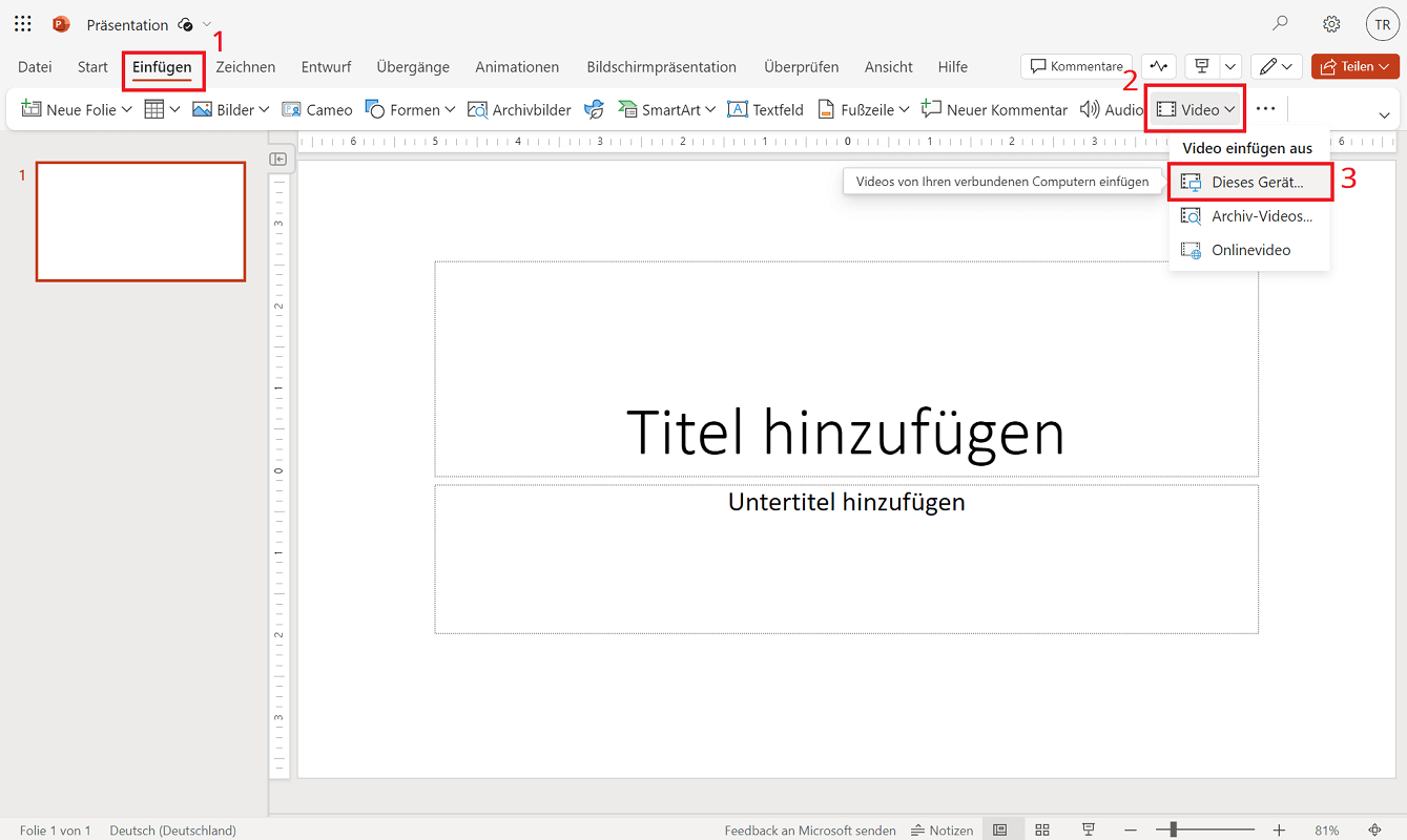 Video einfügen in der Web-Version von PowerPoint
