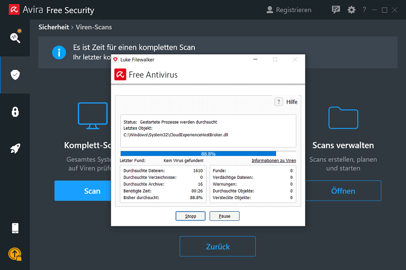 Manueller Scan im Virenscanner