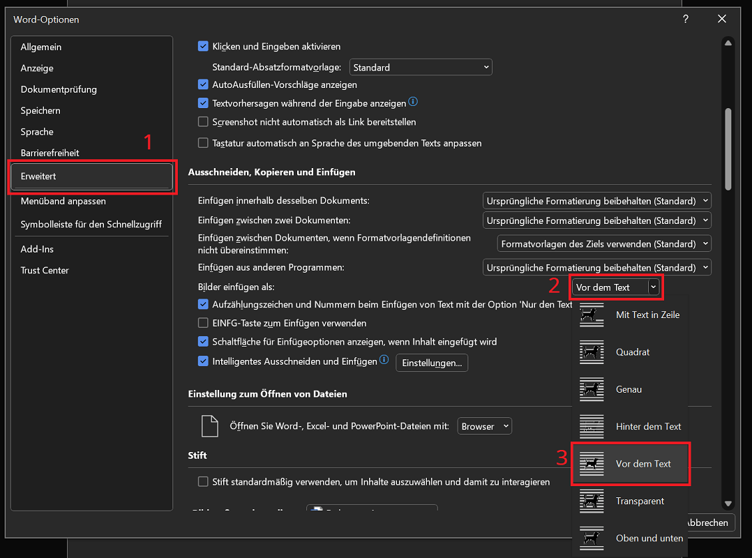 Voreinstellung &auml;ndern, um Bilder in Word zuk&uuml;nftig immer frei zu bewegen